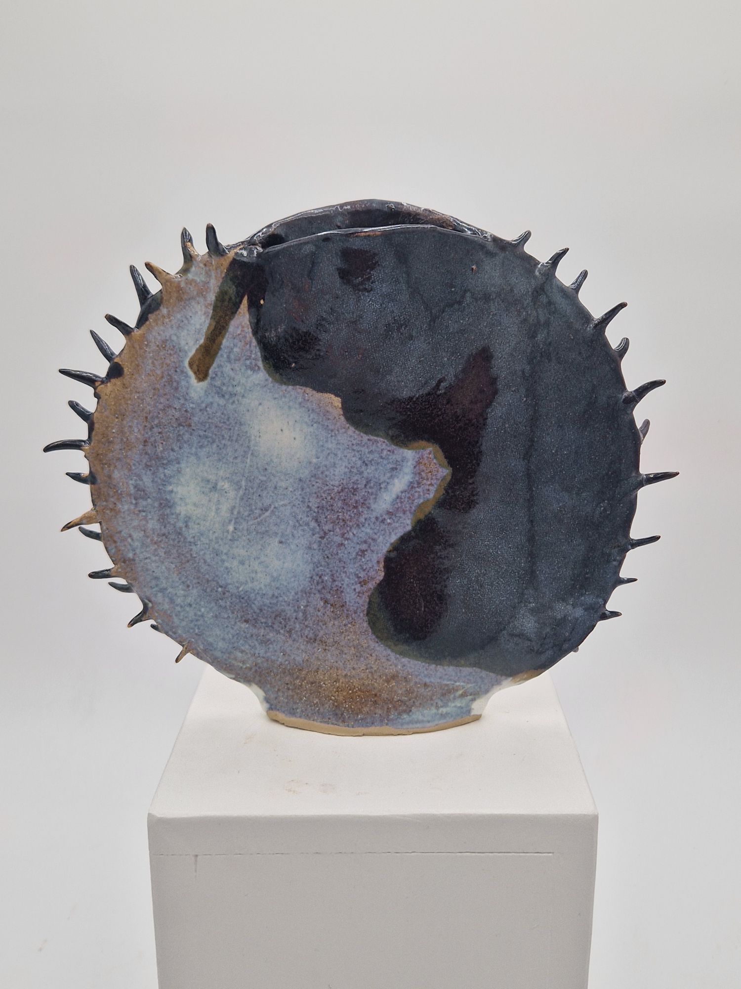 Face bicolore art contemporain Asterina. Base biface Asterina à pics, vue de face.